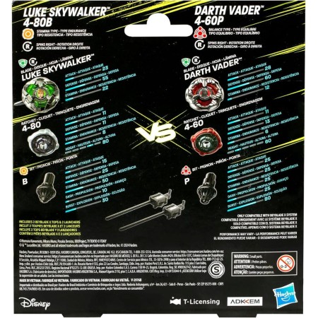 Juego hasbro beyblade x star wars luke skywalker vs darth vader