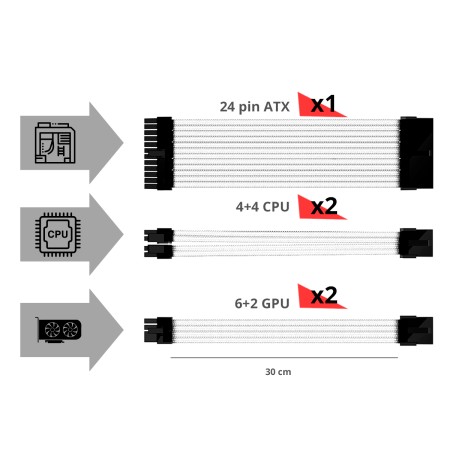 Kit de extension phoenix cables fuente de alimentacion 30cm 24 pines - 4 + 4 pines - 6 + 2 pines blanco y negro