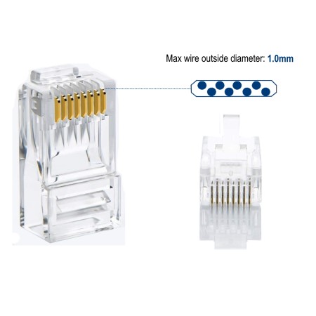 Conector rj45 ewent im1205 cat.6 u - utp para cable redondo 100 unidades