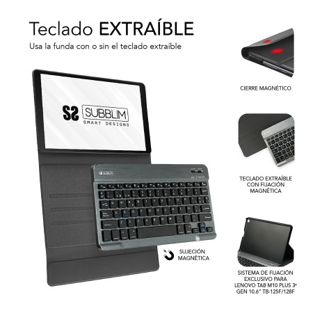 Funda + teclado subblim keytab pro para lenovo tab m10 plus 10.6 pulgadas negro