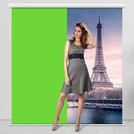 Panel chromakey pantalla plegable phoenix tejido verde chroma antíarrugas montaje techo y pared 2 x 2.5m
