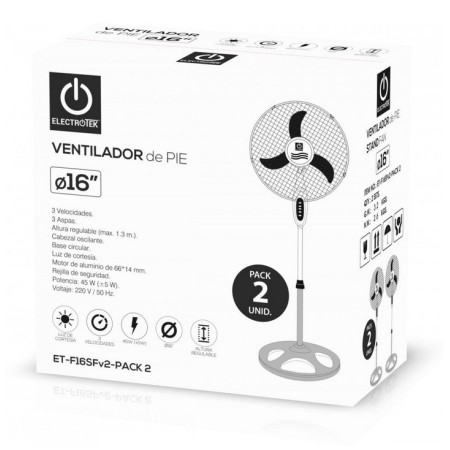 Ventilador de pie thulos et - f16sfv2 -  pack 2 40cm - regulable hasta 1.3m - 45w