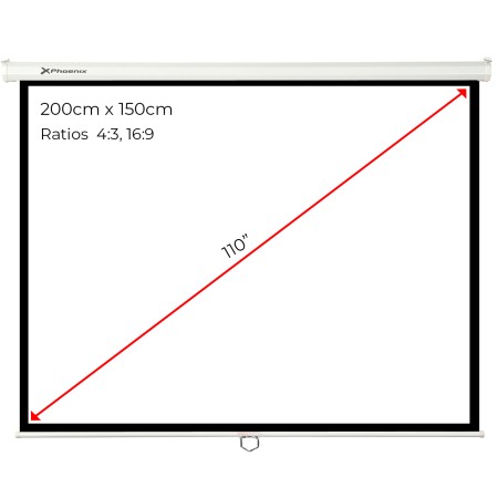 Pantalla manual videoproyector pared y techo phoenix 100´´ ratio 4:3 - 16:9 2m x 1.5m posicion ajustable - carcasa blanca - tela