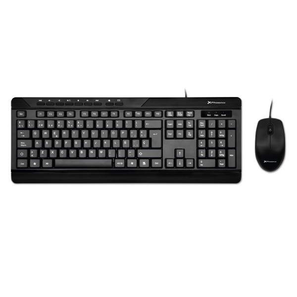 Combo phoenix key media de teclado multimedia español qwerty y ratón con cable usb